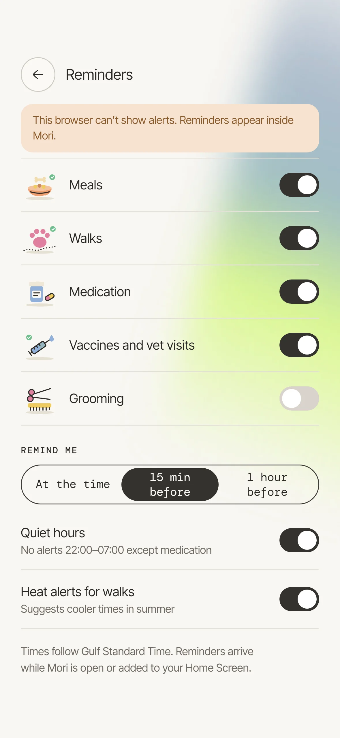 Reminder settings